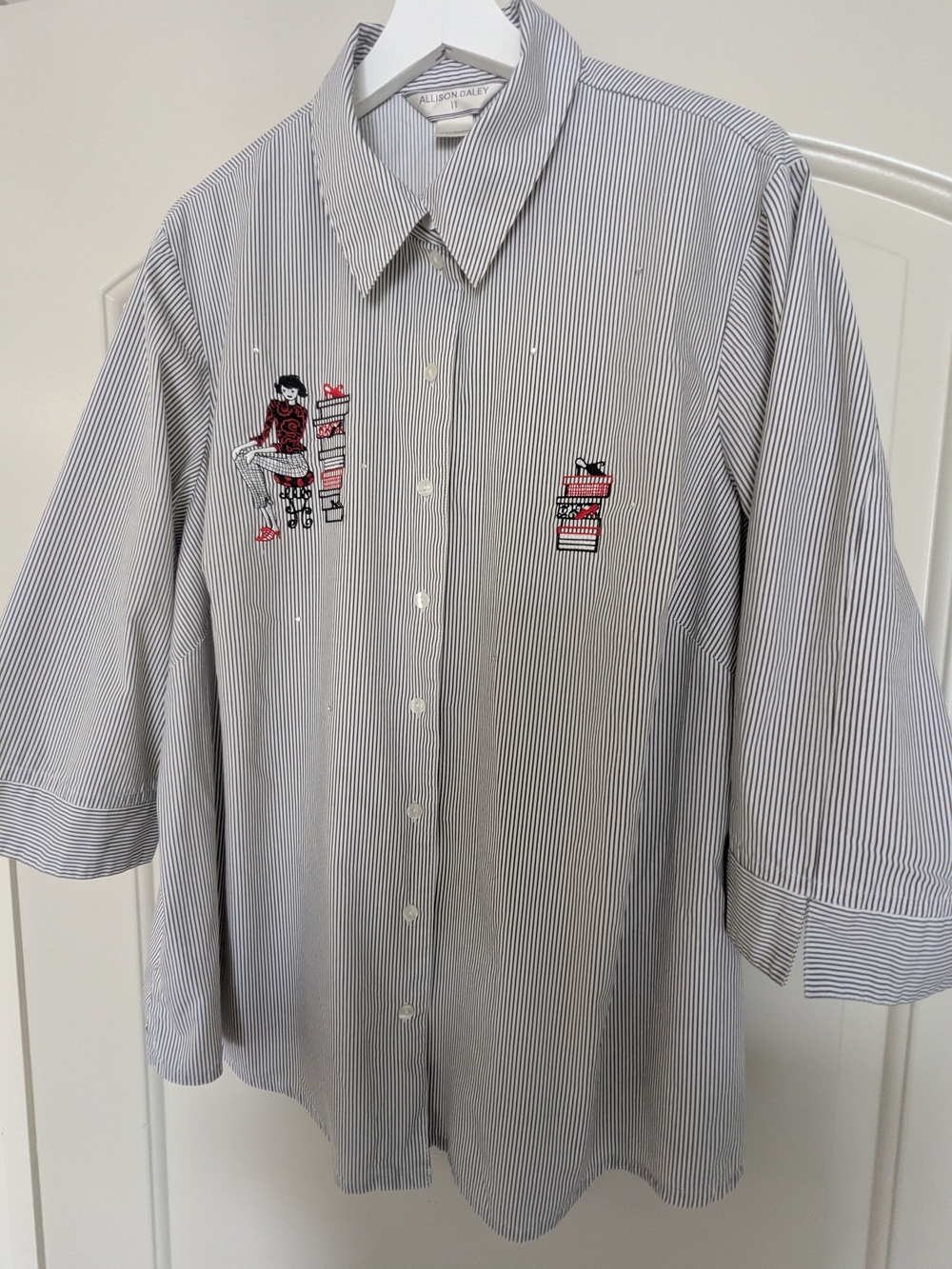 Allison Daley 20W Striped Tunic Shirt Embroidered Fashion Girl Sequins